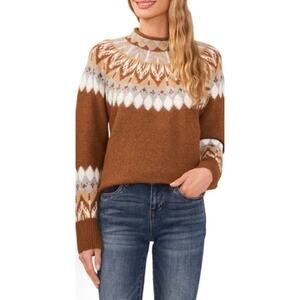 Cece Women’s Glamour Melody Long Sleeve Funnel Neck Fair Isle Sweater XL NWT $69